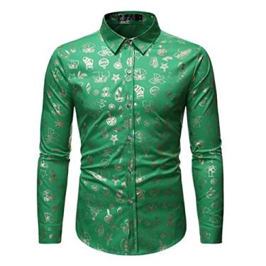 Imagem de Men's Casual Long-sleeved Button Dress Shirt Floral Print Casual Shirt (Color : Green, Size : Small)