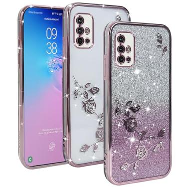 Imagem de XINYEXIN Capa transparente com glitter para Motorola Moto G30 / G20 / G10, capa protetora ultrafina e portátil à prova de choque - ouro rosa