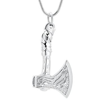 Imagem de VCCWYQK Thor Axe joia de cremação para cinzas para mulheres e homens machado viking pingente memorial urna colar para o ente querido suporte de cinzas, Aço inoxidável, Sem Pedra Preciosa
