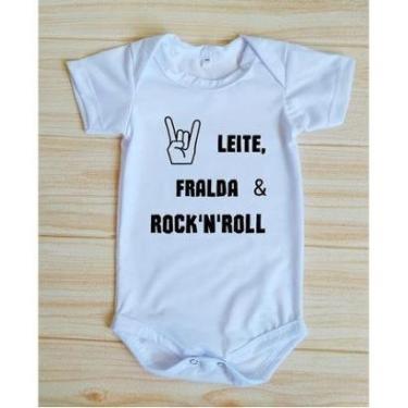 Imagem de Body Bebê Rock Leite Fralda E Rock N Roll Moda Bebe Unissex - Branco - G-Unissex