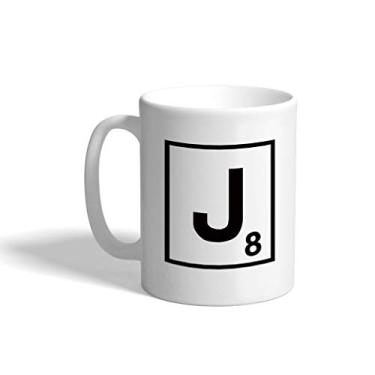 Imagem de Caneca branca branca preta "J" Scrabble com monograma letra J