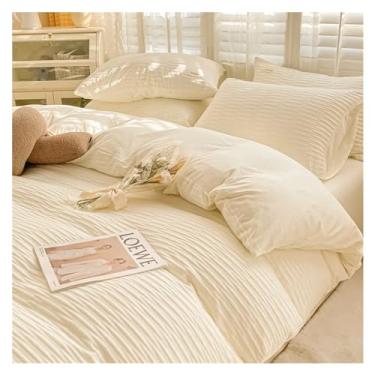 Imagem de Jogo de cama queen size macio, 4 peças, capa de edredom de cor lisa, lençol de cima com fecho de zíper, lençóis de cama (lençol grande branco solteiro)
