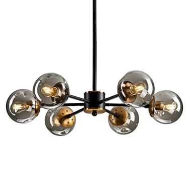 Imagem de Luminária de teto larga com 6 lâmpadas, luminária pendente clássica preta de vidro para sala de estar, quarto, banheiro, cozinha de fazenda