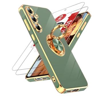 Imagem de LeYi Capa para A55 5G: com protetor de tela de vidro temperado [2 unidades] Suporte magnético giratório de 360°, capa banhada a ouro rosa para Samsung A55 5G, verde G