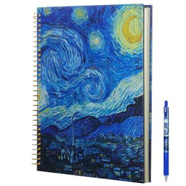 Imagem de Caderno espiral grande pautado universitário 28 x 24 cm e 300 páginas, caderno espiral durável de capa dura College Van Gogh caderno de diário de estética espiral