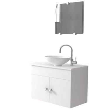 Imagem de Gabinete Para Banheiro Armário Duplo C/Espelho e Cuba Sevilha Acrd 60cm Branco - Brovália