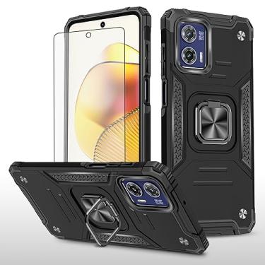 Imagem de Asuwish Capa de telefone para Motorola Moto G73 5G com protetor de tela de vidro temperado e suporte de anel suporte fino híbrido protetor móvel acessórios de celular resistentes G 73 73G mulheres