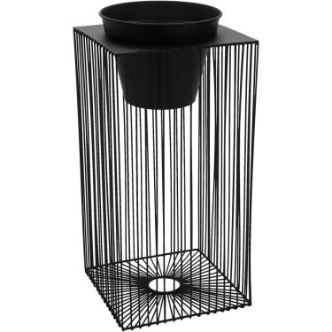 Imagem de CACHEPÔ METAL 53x25x25cm PRETO VASO DECORATIVO PLANTA