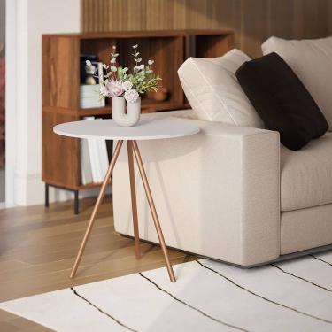 Imagem de Mesa Lateral Decorativa Gabriela Base Cobre Tampo Redondo Branco - Casa Prime 