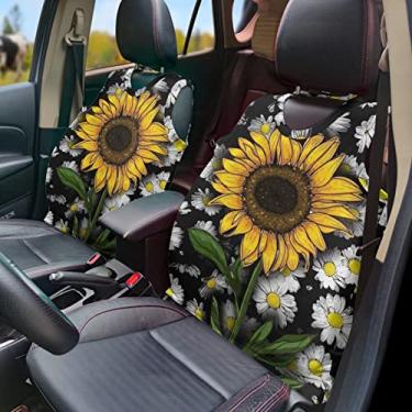Imagem de GOSTONG Conjunto de 2 coletes de capa de assento de carro com estampa floral de girassol e assentos com tudo incluído para a maioria dos carros e caminhões SUV