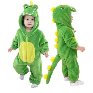 Imagem de Plustrong Fantasia de Halloween para bebês meninos meninas macacão de flanela para bebês, Fantasia de dinossauro, 80(5-11M)