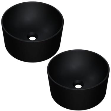 Imagem de Kit 02 Cubas de Apoio Redonda Para Banheiro Lavabo C01 BL30W Preto Matte Fosca - Lyam