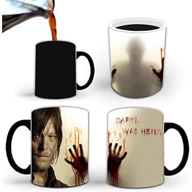 Imagem de Aigori DARYL WAS HERE, Walking Dead Gifts, caneca de café que muda de cor sensível ao calor (325 ml), presente TWD para homens, mulheres, Natal, Halloween, aniversário, mãe, pai, amigos (1 peça)