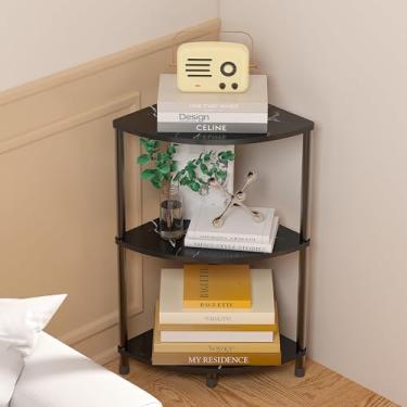 Imagem de Greatseas Prateleira de canto pequena para livros, estante de canto de 3 camadas para decoração de sala de estar, organizador de estante de 58,9 cm, prateleiras pretas de armazenamento para quarto,