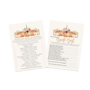Imagem de Pacote de jogo de chá de panela de outono (25 convidados) conjunto inclui She Rather, Who Knows the Bride Best - tema floral rústico de abóbora de outono - noivado, ensaio, recepção - festa inteligente de papel