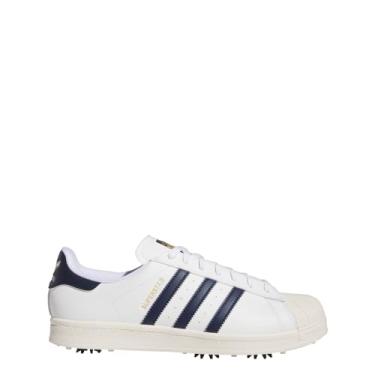Imagem de adidas Tênis de golfe unissex Superstar – Golfe, atlético e tênis, Branco nuvem, azul-marinho universitário, branco, 44 BR