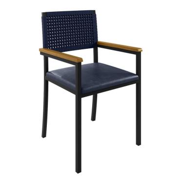 Imagem de Cadeira para Sala de Jantar com Braço Madri Preto/Azul
