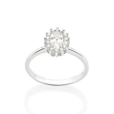 Imagem de Anel de prata 925 feminino rommanel oval cravejado com zircônias 81024