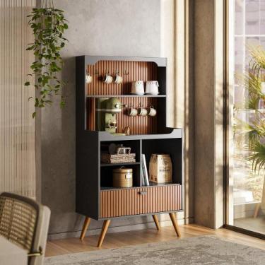 Imagem de Cantinho do Café Rubi Armário Para Cozinha Preto/Tauari Ripado - Lukal