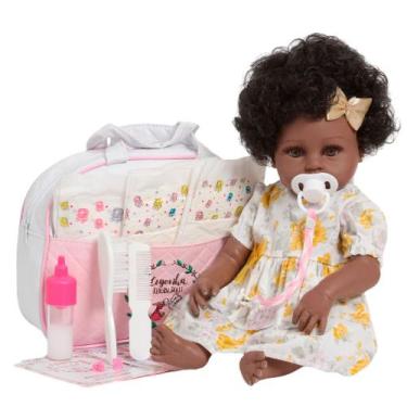 Imagem de Boneca Bebê Reborn Negra Realista Enxoval Bolsa 20 Itens - Cegonha Reb