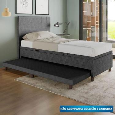 Imagem de Base Cama Baú Solteirão com Cama Auxiliar Veludo - SkyBox - SKYBOX BOX