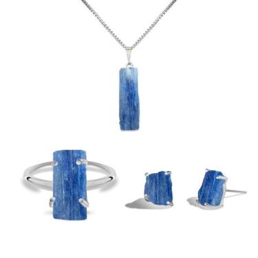 Imagem de Conjunto Natura Cianita Azul - Cristal Natural, Banho Ouro 18k