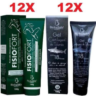 Imagem de Kit 12 Pomada Massageadora Fisio Fort + 12 Gel Massageador Cartilagem 