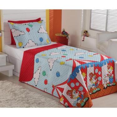 Imagem de Cobre Leito Solteiro Circo Dupla Face Estampado 02 Peças - Vermelho - 