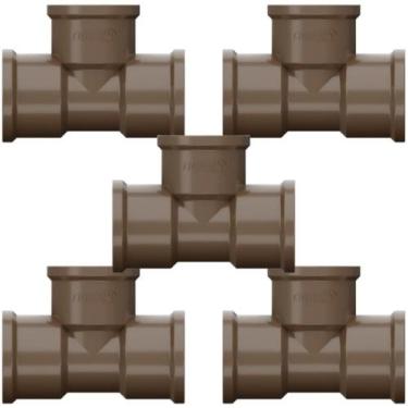 Imagem de Kit 5 Te Curto Soldável 90 Graus PVC Marrom Canos Tubos Para Água Fria