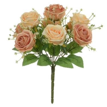 Imagem de BUQUE DE FLORES ROSA X9 CHA 2 TONS 30cm - Flor Arte