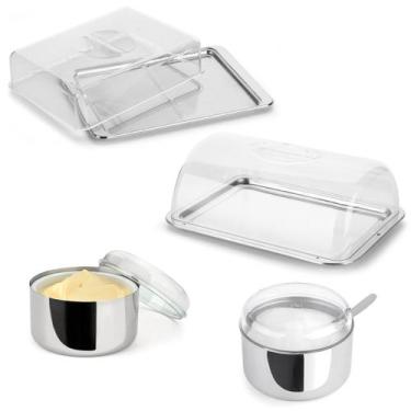 Imagem de kit 4 pçs Açucareiro Manteigueira Boleira Retangular + Porta Frios Ban