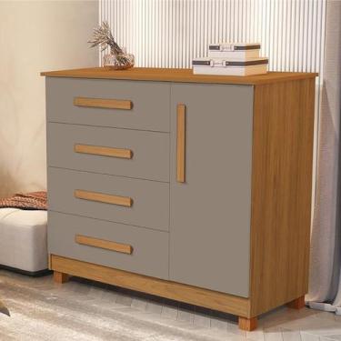 Imagem de Comoda Grecia Quarto 4 Gavetas 1 Porta e Pés Madeira Maciça - BASOTO B