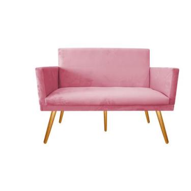 Imagem de Namoradeira Nina Decorativa Suede Rosa 2 Lugares Pés Madeira Ms Decor 