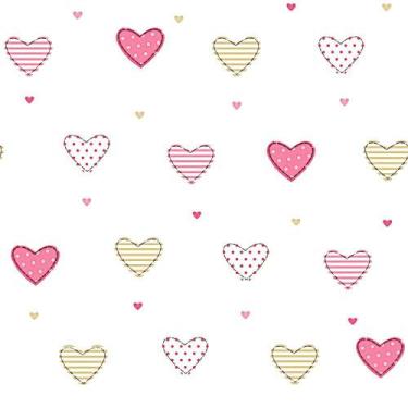 Imagem de Papel de Parede Infantil Corações Off White/Rosa Fofura Baby FF4057 - 