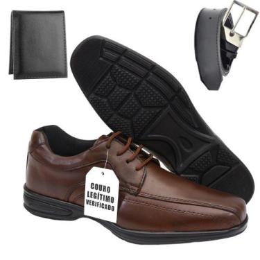 Imagem de Sapato Social Conforto Masculino Couro Legitimo Com Cinto e Carteira -