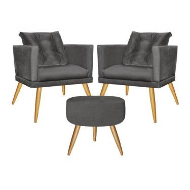 Imagem de Kit 02 Poltrona Com Almofada e Puff Lucia Confort Sala Recepção Escrit