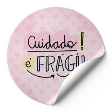Imagem de 120 Etiquetas Auto Colante Adesivos Redondos Cuidado É Frágil Fundo Bo
