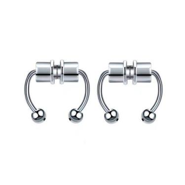 Imagem de KIT 2 PiercingS PRESSÃO IMÃ PRETO De Nariz Falso Argola Magnética Aço 