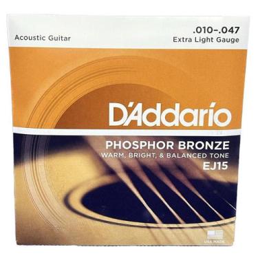Imagem de Cordas em aço D'Addario Phosphor Violão EJ15 Profissional Tensão 010 B