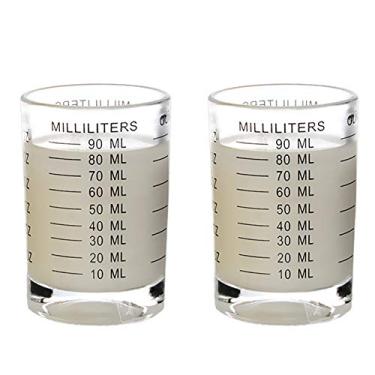 Imagem de Copo medidor de vidro de shot 90 ml líquido pesado alto copo de vidro expresso 2 peças da TIYOORTA (preto, 90 ml, 2 peças)