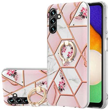 Imagem de Monwutong Capa de telefone slim fit para Samsung Galaxy A14 4G/5G, IMD mármore flor padrão brilhante capa para meninas com anel giratório de metal suporte capa para Galaxy A14, HDZJ flor rosa
