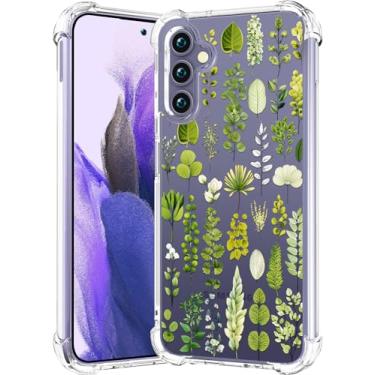 Imagem de CCFUNCASE Compatível com Samsung Galaxy S24 / S25 Capa transparente fofa para mulheres - Capas de telefone robustas Funda Capa protetora (Coleção Plantas Folhas Verdes)