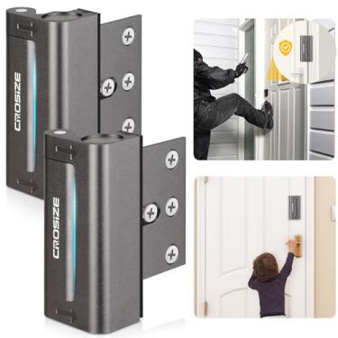 Imagem de Fechadura de porta de segurança doméstica, trava de reforço de porta de metal atualizada, 7,6 cm resiste a 453 kg de impacto para portas giratórias internas, fechaduras de porta de proteção para