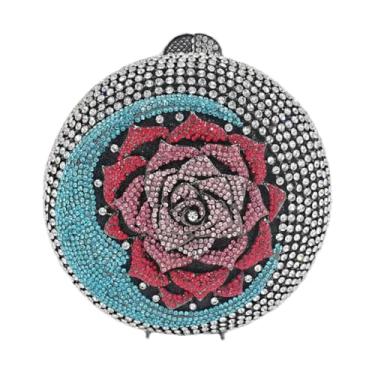 Imagem de RomanticDesign Bolsa feminina lua flor noite redonda luxo brilhante strass noiva bolsa clutch festa baile banquete, Lua azul