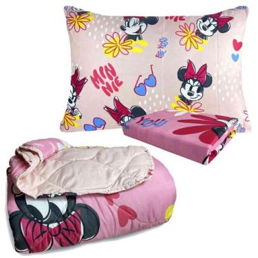 Imagem de Kit Infantil Minnie Mouse Menina Rosa Edredom + Jogo De Cama 3 Peças L