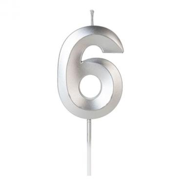 Imagem de Vela Design Prata Número 6 - Silverfestas - SILVER PLASTIC