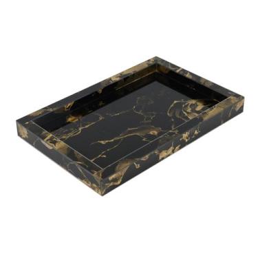 Imagem de Bandeja Decorativa Marmorizada Preto com Dourado 26x40 cm - Dani Decor