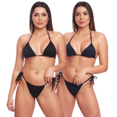 Imagem de Kit 2 Biquinis Cortininha de Amarrar Mulher Moda Praia Marquinha Canel