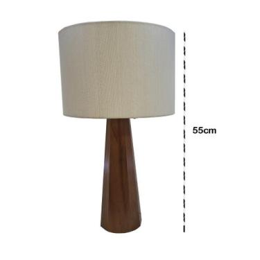 Imagem de Abajur Luminária de Mesa  com Base de Madeira Redonda cupula em tecido