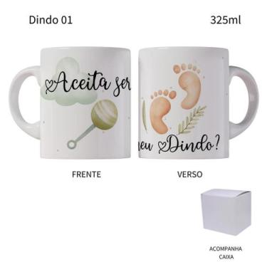 Imagem de Caneca 325ml Convite Batizado Dinda Dindo Madrinha - LARANJA E MIMOS